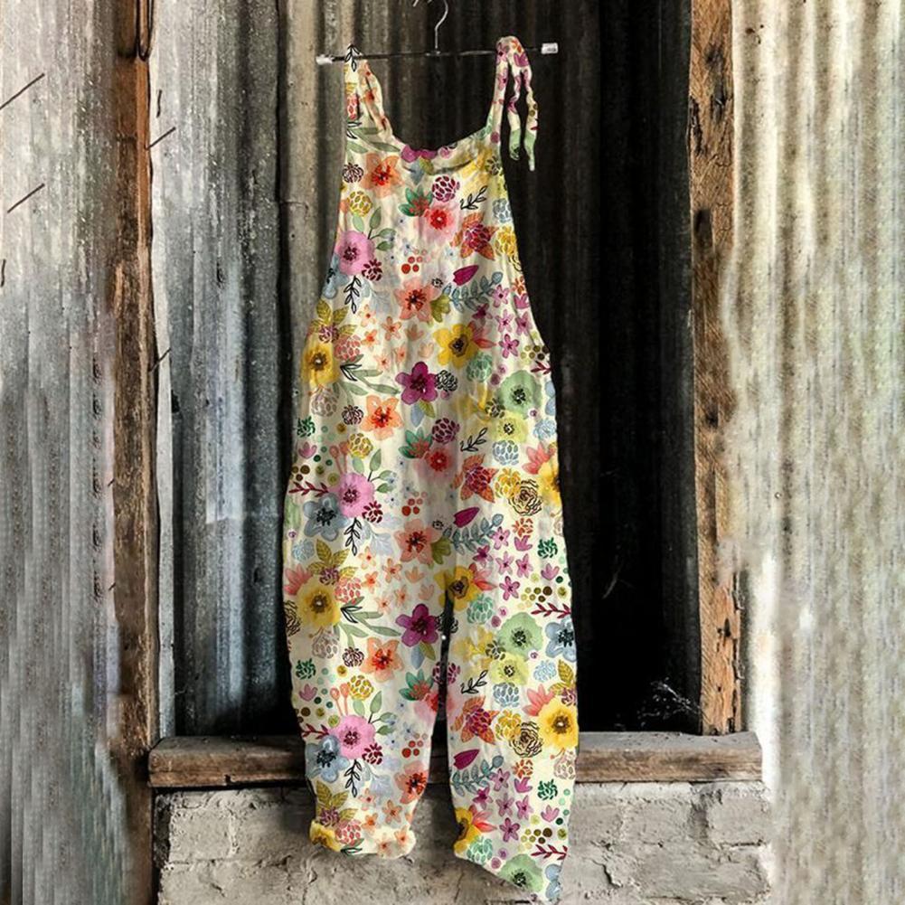 Summer Romper Streetwear Printed Jumpsuit Thin Breathable Creative Vintage Floral Print Elegant Women Jumpsuits