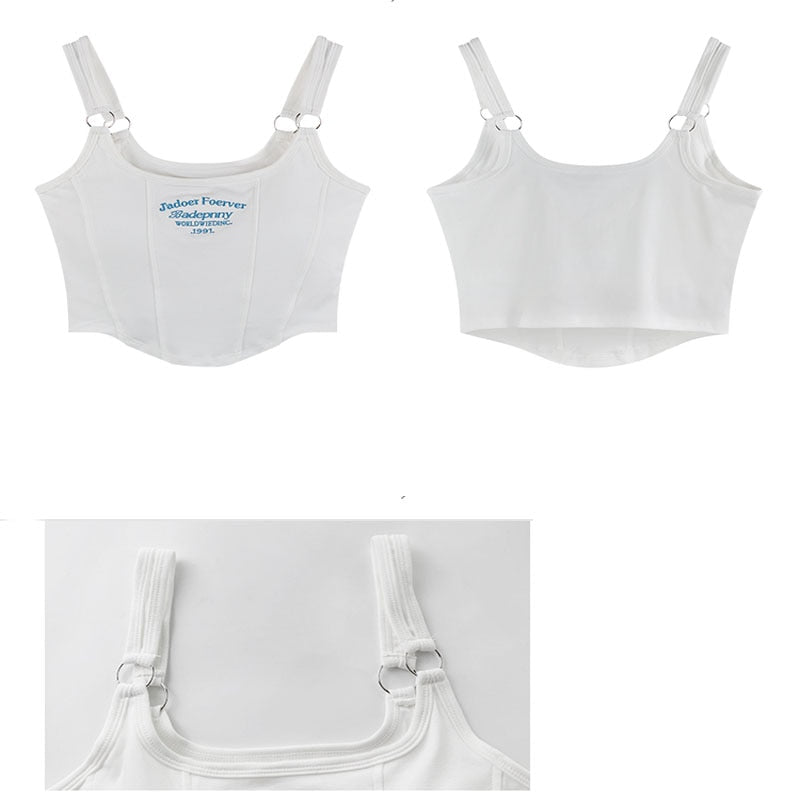 Women Sleeveless Crop Top Tank Tops Sexy Vest Letters Y2K Solid Color Short Women's T-shirt Camisole Crop Top With Bra Pad