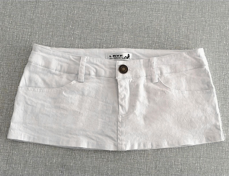 Women Open Crotch Tassel Pencil Micro Mini Jeans Skirt Tight Hip Slim Package Hip Skirt Button Crotch Bottom Wear Club Dance