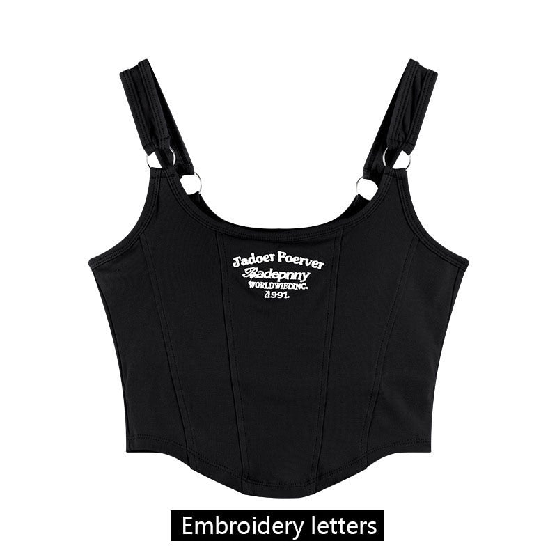 Women Sleeveless Crop Top Tank Tops Sexy Vest Letters Y2K Solid Color Short Women's T-shirt Camisole Crop Top With Bra Pad