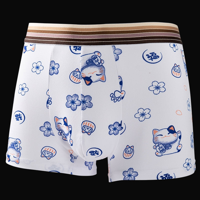 Man Women Modal Cute Lovely Cat Cartoon Underwear Fashion Personality Middle Waist Elasticity Breathable Panties Boxers