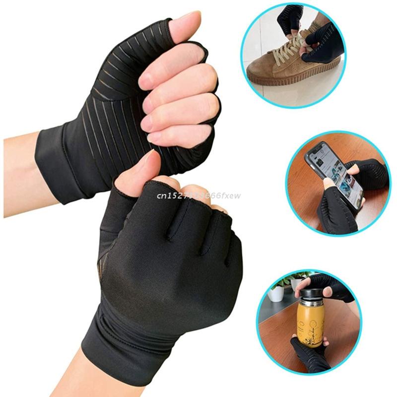 Copper Compression Gloves for Women Men, Hand Pain Swelling and Carpal Relieve Half Finger Gloves for Sports