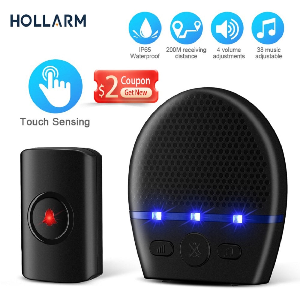 Hollarm Wireless Doorbell Smart Home Door Bell Touch Screen Button Outdoor House Chimes 300M Distance Remote Wireless Doorbell