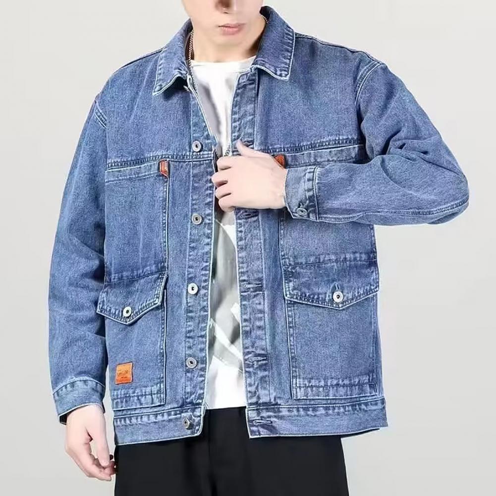 Trendy Spring Coat Buttons Autumn Jacket Long Sleeves Pure Color Autumn Denim Jacket Thermal