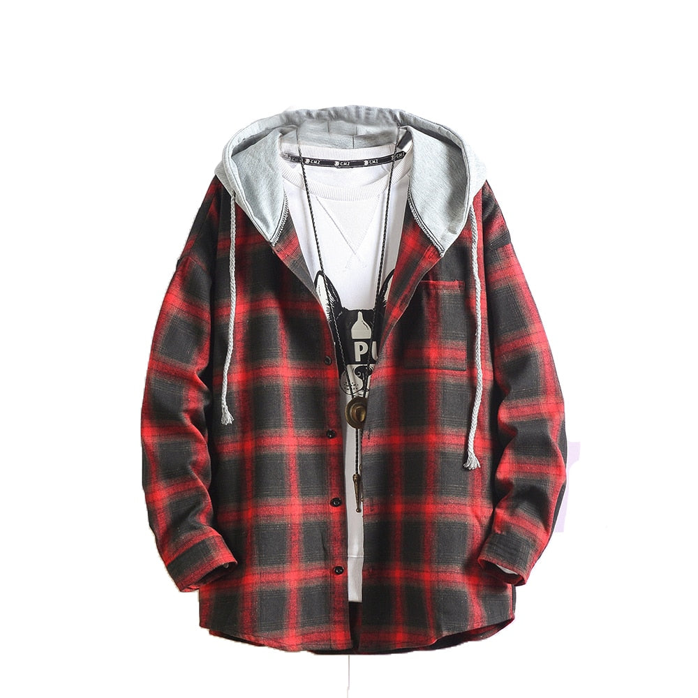 2022 Spring New Men's Hong Kong Style Single-breasted Shirt Loose Casual Student Wearing Long Sleeve Hoodie