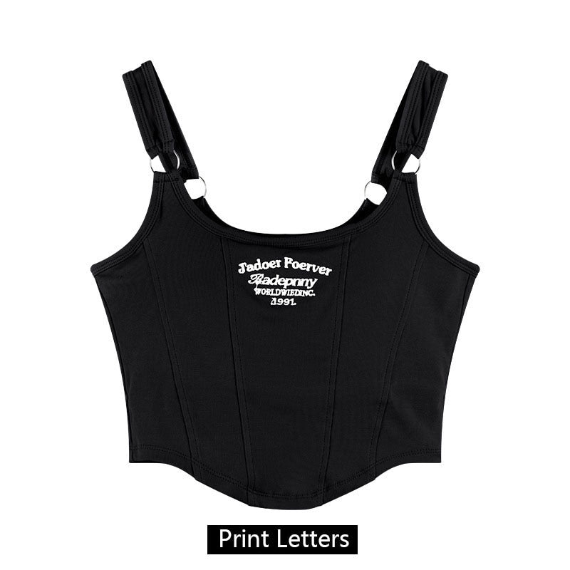 Women Sleeveless Crop Top Tank Tops Sexy Vest Letters Y2K Solid Color Short Women's T-shirt Camisole Crop Top With Bra Pad