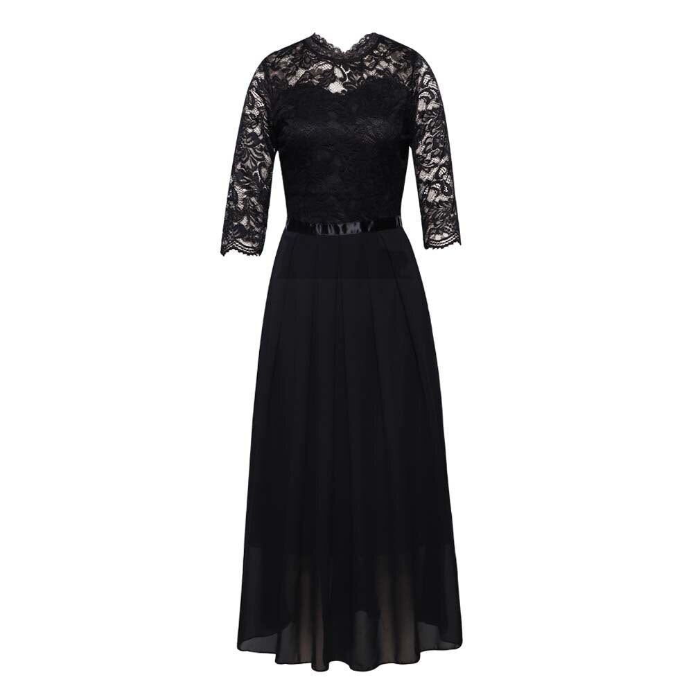 Lace Dress Women Green Black 2021 Spring Summer New Europe Fashion Chiffon Stitching Party Maxi Dresses Vestidos Feminina CX1345