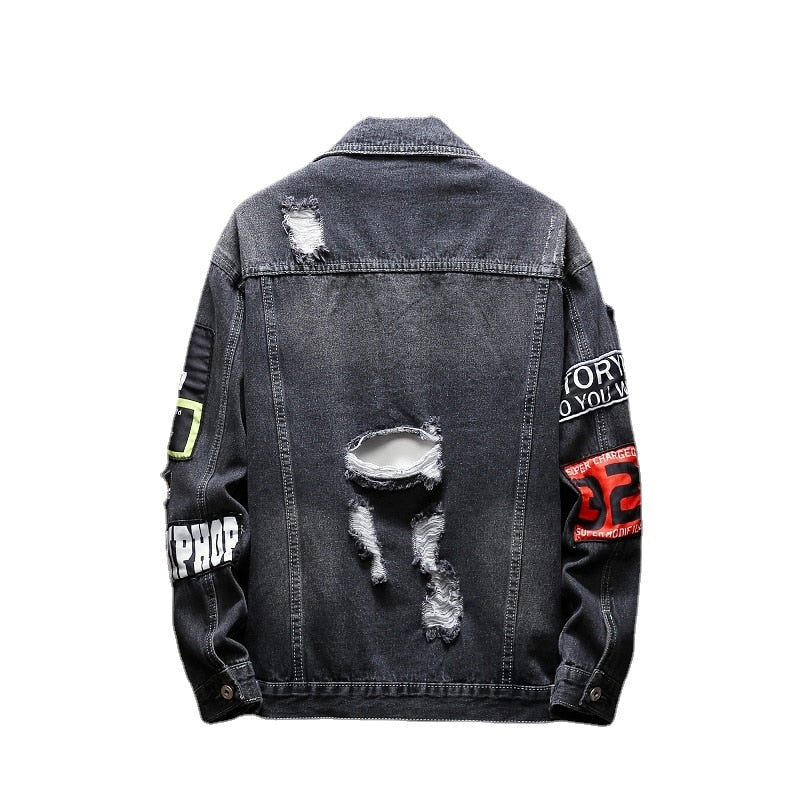 Mens Denim Jackets And Coats Holes Denim Coats New Fashion Men Spring Autumn Loose Casual Jean Jackets Outwear Denim Jackets