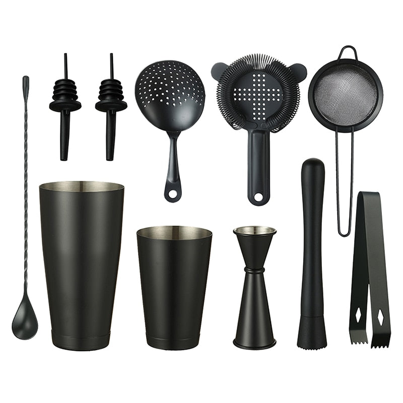Cocktail Shaker Bar Set: 2 Weighted Boston Shakers, Cocktail Strainer Set,Jigger,Muddler and Spoon, Ice Tong and 2 Bottle Pourer