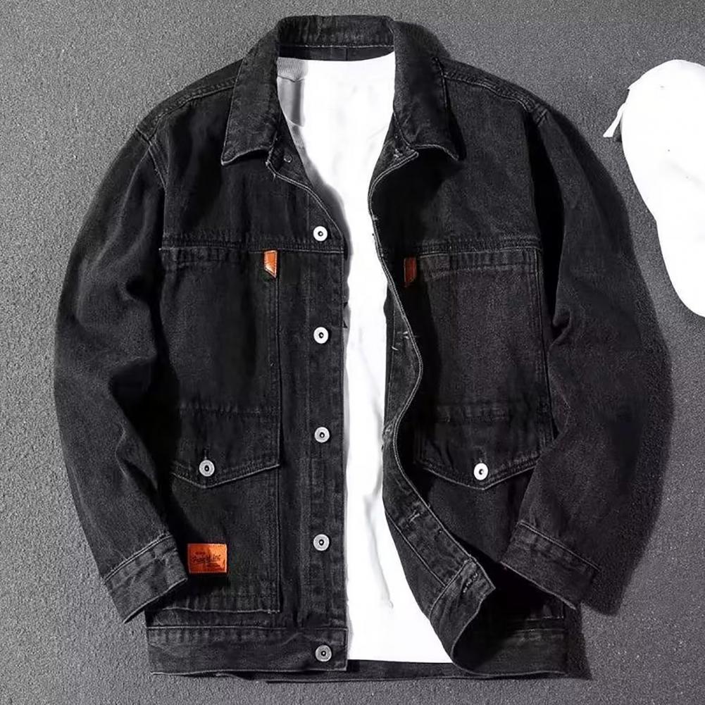 Trendy Spring Coat Buttons Autumn Jacket Long Sleeves Pure Color Autumn Denim Jacket Thermal