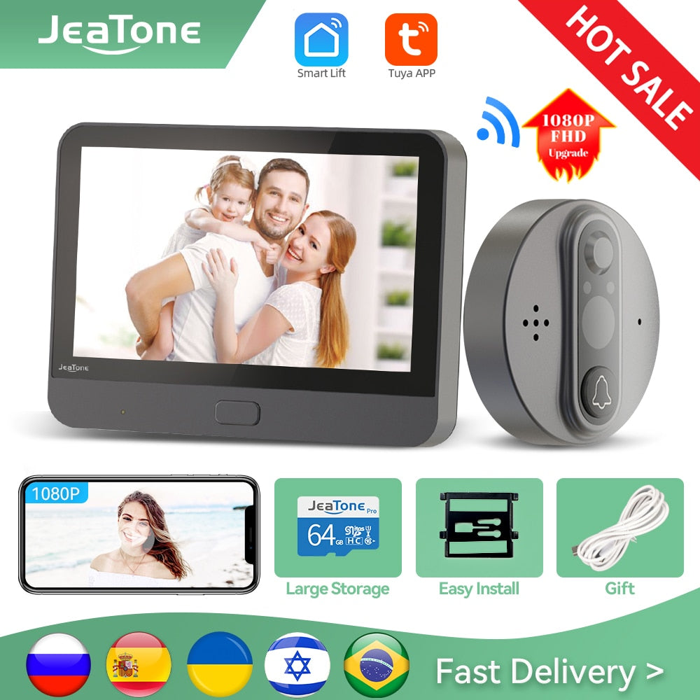 Jeatone Tuya smart WiFi door bell With 1080P/120°Camera video peephole for door 4.3" LCD screen 24H PIR Movement Detection Eye