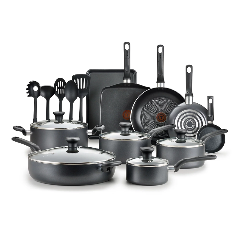 Easy Care Nonstick Cookware, 20 Piece Set, Grey, Dishwasher Safe Cookware Sets Pots and Pans Cooking Pots