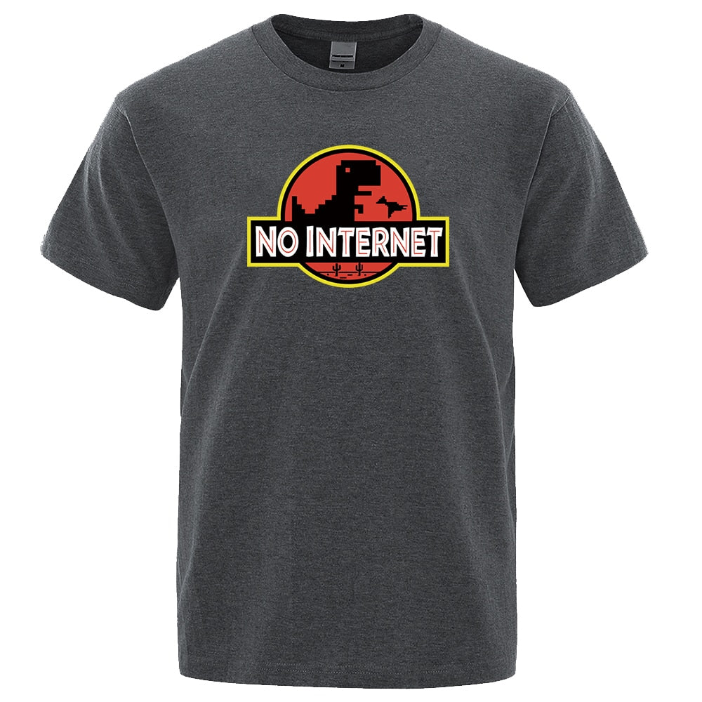 Cartoon Dinosaur tee shirt Printed No internet T shirt men dino tshirt funny Harajuku Tops Jurassic offline park Men's t-shirt
