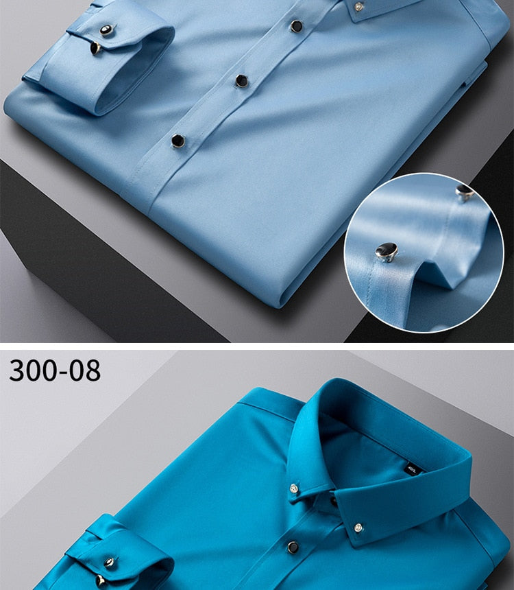 Men's Silk Shirts Long Sleeve Drill Button Solid Color 3XL Silky Business Formal Social No Iron and Wrinkle Soft Fashion Clothes