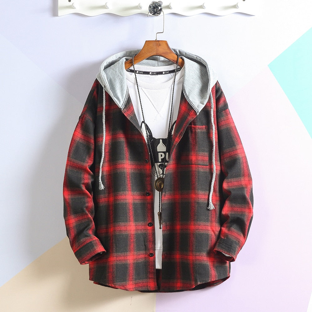 2022 Spring New Men's Hong Kong Style Single-breasted Shirt Loose Casual Student Wearing Long Sleeve Hoodie