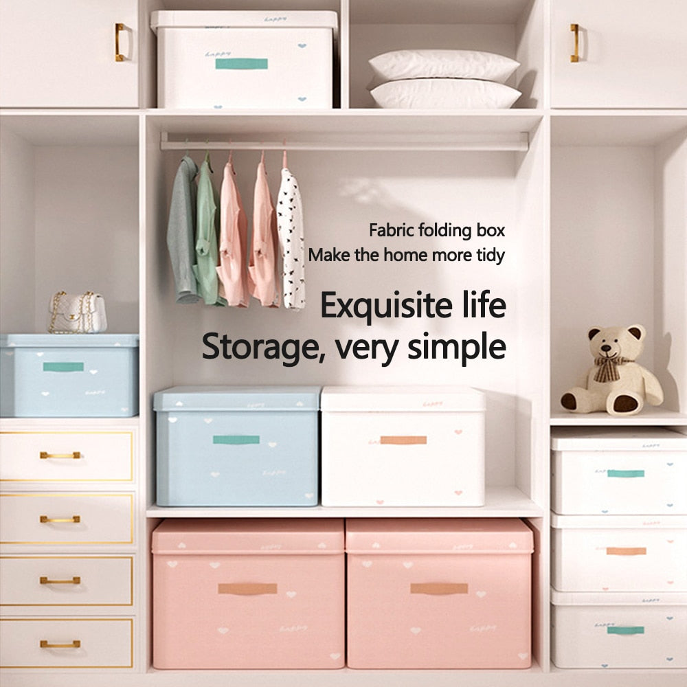 Style Foldable with Lid Clothes Storage Box Home Clothes Storage Bin Folding Storage Cabinet Kids Toys Fabric Organizer