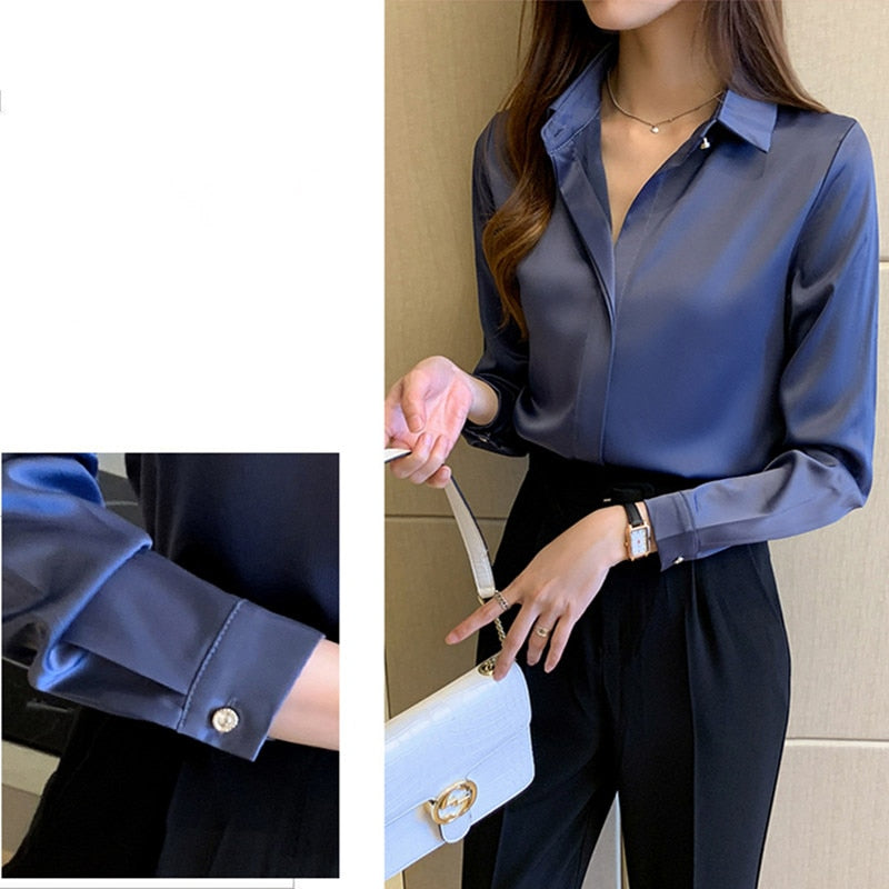 Silk Women's Shirt Long Sleeve Fashion Woman Blouses 2023 Satin Top Female Shirts and Blouse Basic Ladies Tops OL Women Clothing