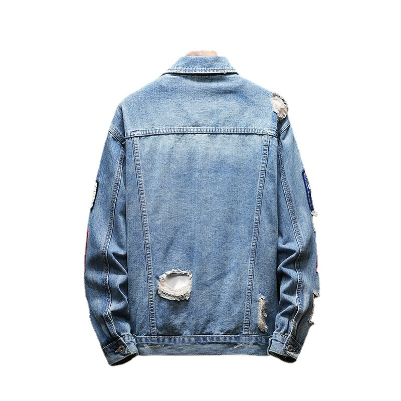 Mens Denim Jackets And Coats Holes Denim Coats New Fashion Men Spring Autumn Loose Casual Jean Jackets Outwear Denim Jackets