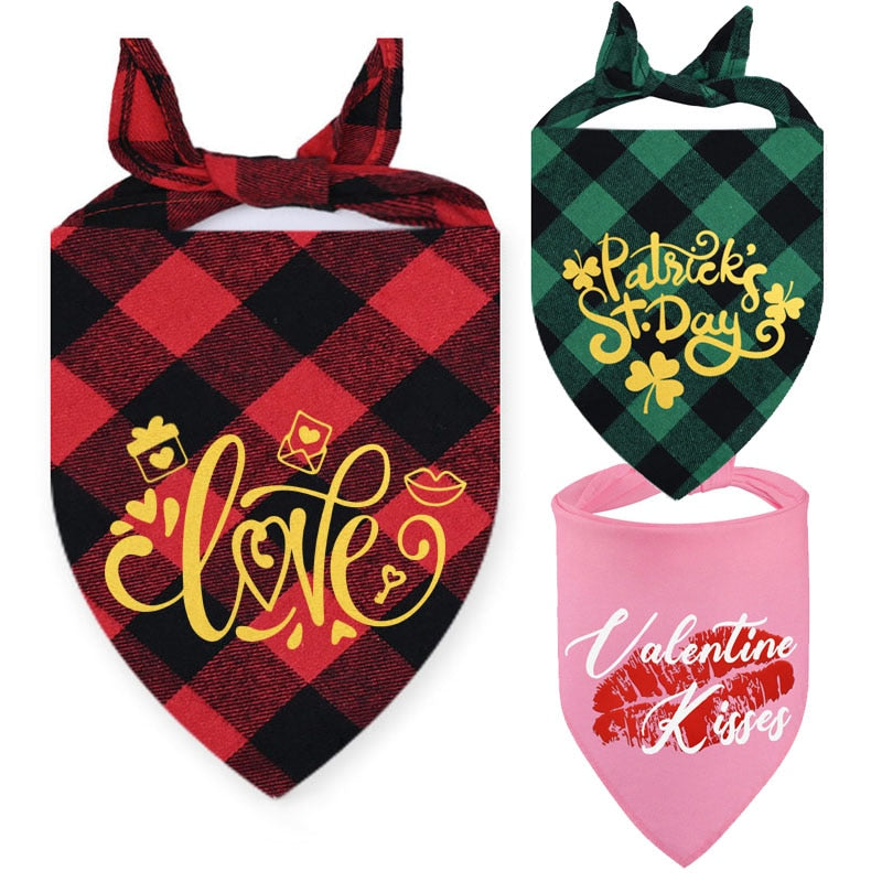 Plaid Dog Bandanas Valentine's Day Pet Towel Cat Accessories Holiday Party For Puppy Pet Supplies Costume Large Dog Accessories