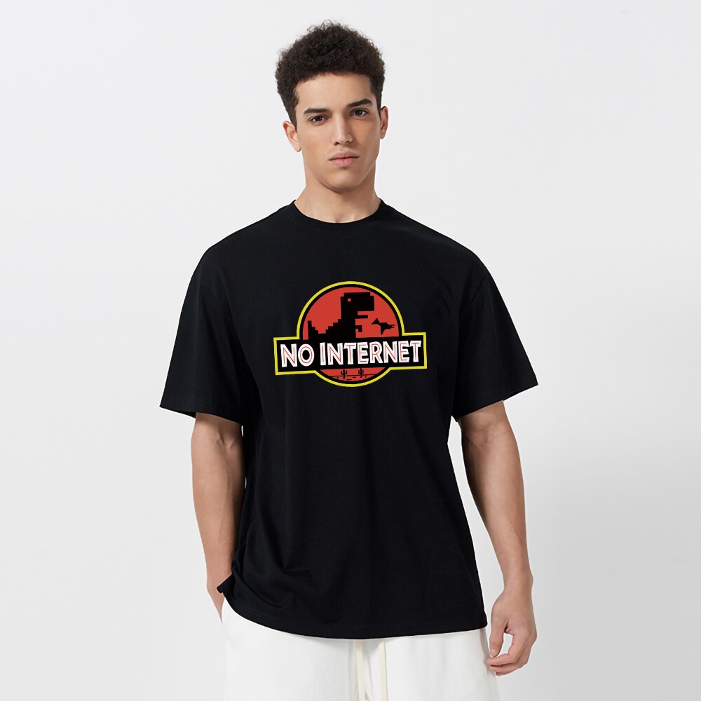Cartoon Dinosaur tee shirt Printed No internet T shirt men dino tshirt funny Harajuku Tops Jurassic offline park Men's t-shirt