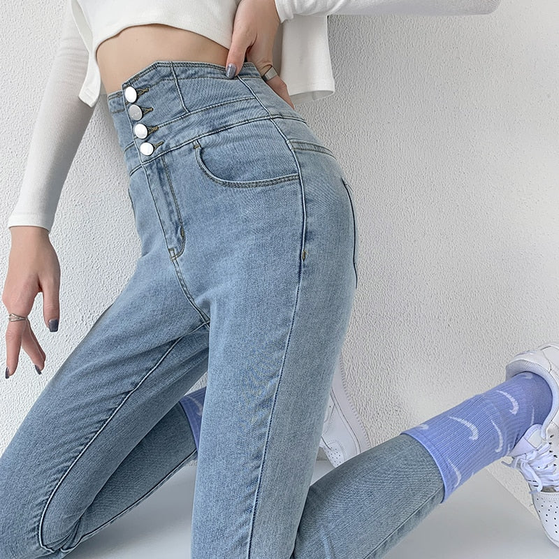 ZOENOVA Skinny Pencil Jeans Four Buttons Vintage High Waist Women Slim Stretch Denim Pants Tight Trousers 2022 Women's Pants
