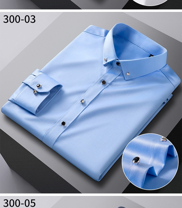 Men's Silk Shirts Long Sleeve Drill Button Solid Color 3XL Silky Business Formal Social No Iron and Wrinkle Soft Fashion Clothes