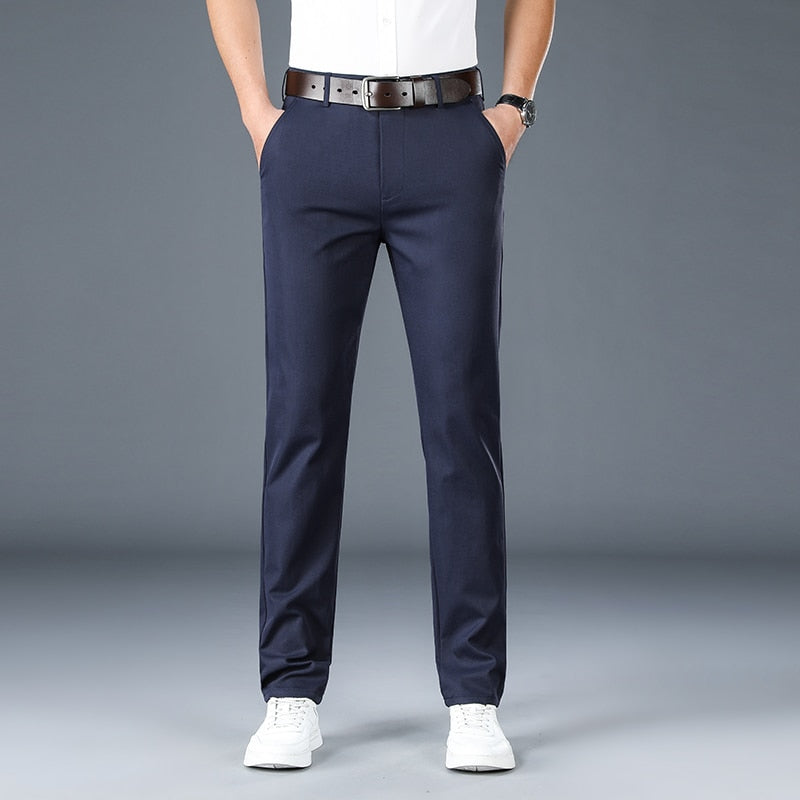 2022 Men's Spring Summer Fashion Business Casual Long Pants Suit Pants Male Elastic Straight Formal Trousers Plus Big Size 30-40