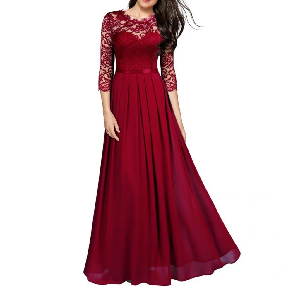Long Dress Fashion All-matched Women Dress O Neck 3/4 Sleeve A-Line Long Dress for Birthday Party