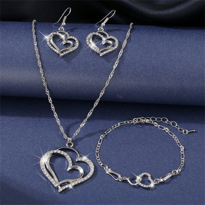 Exquisite Double Heart Necklace Earrings Bracelet Jewelry Set Charm Ladies Jewelry Fashion Bridal Accessory Set Romantic Gifts