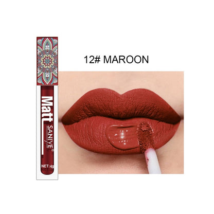 Waterproof Matte Nude Lip Gloss Brown Nude Pigment Dark Red Long Lasting Velvet Liquid Lipstick Women Makeup Lip Glaze 1PCS