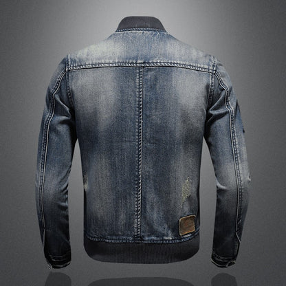 Men Vintage Stand Collar Pilot Coat Denim Bomber Jacket Plus Size 5XL Slim Fit Zipper Jean Outerwear Fashion Mens Biker Jackets