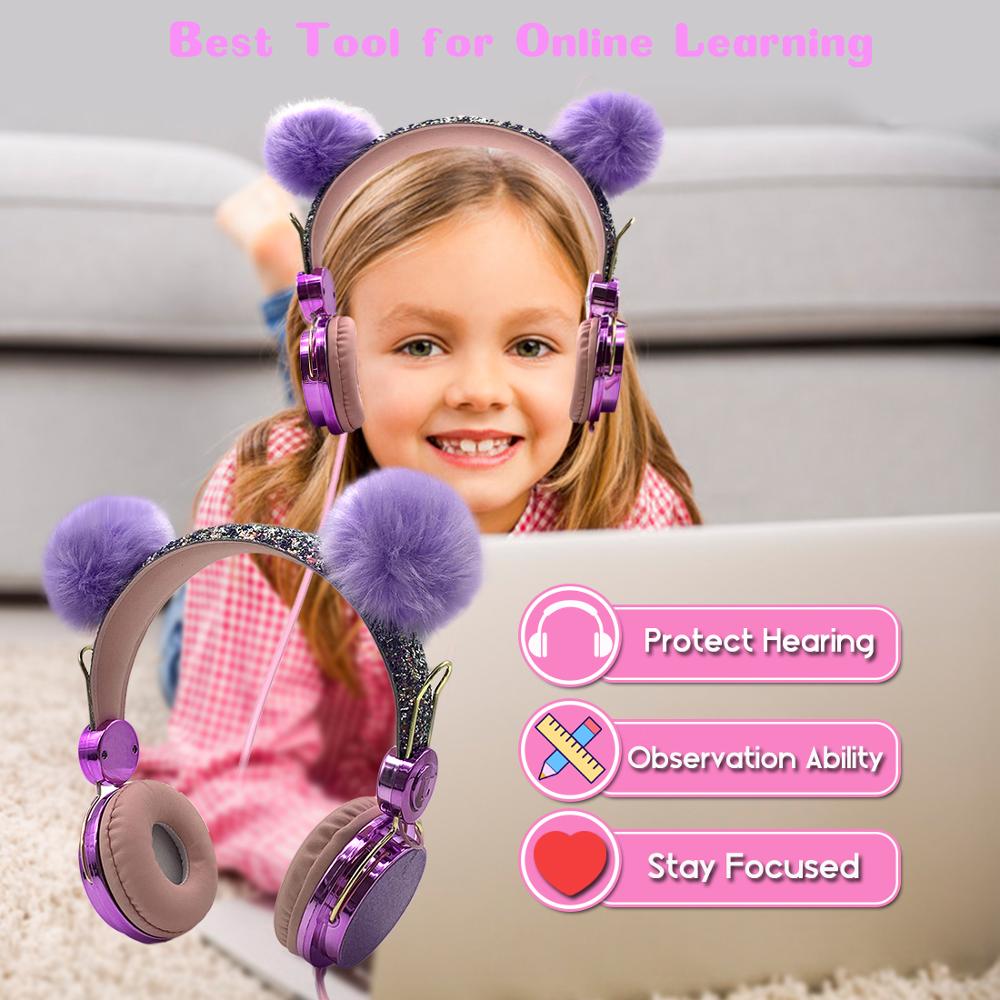 Cute Kids Wired Headphone with Microphone 3.5mm Music Stereo Earphone Computer Mobile Phone Gamer Cat Headphones Girl Gift