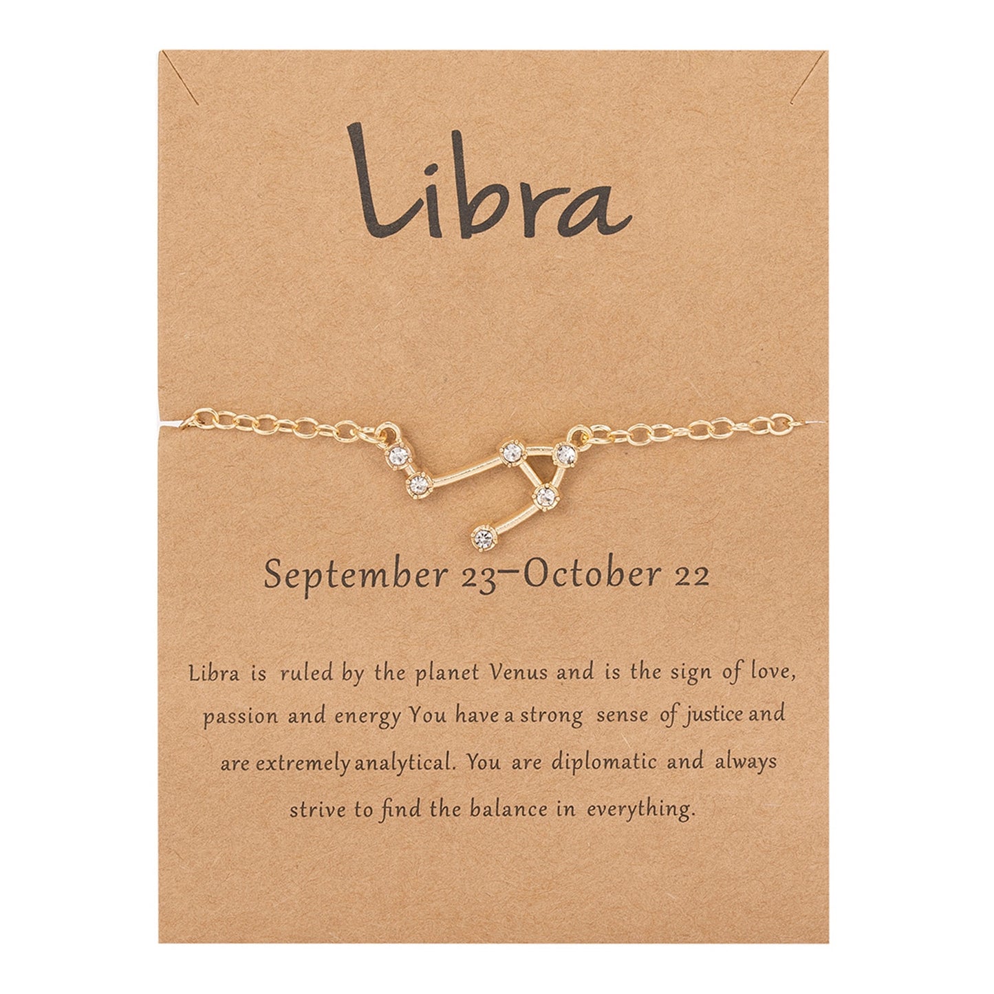 Cardboard Star Zodiac Sign 12 Constellation Bracelet Crystal Charm Gold Color Chain Bracelet for Women Birthday Jewelry Gifts