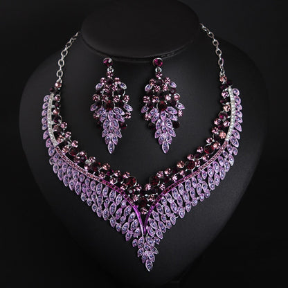 New Crystal Statement Necklace Earrings Set Fashion Women Rhinestone Choker Jewelry Sets Indian Bridal Wedding Costume Jewellery