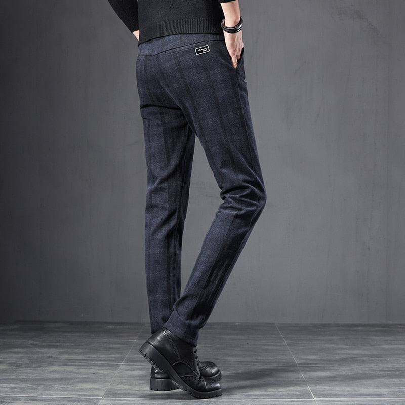 2023 New Spring England Plaid Work Stretch Pants Men Cotton Business Fashion Slim Grey Blue Casual Pant Male Brand Trouser 38