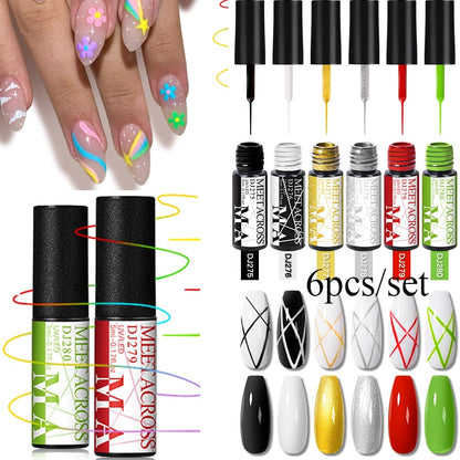 MEET ACROSS 6/12Pcs Nail Liner Gel Set Line Polish Gel Kit Nail Art Design For UV Paint Nail Drawing Polish DIY Painting Varnish