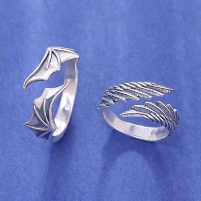 Retro Angel Demon Wing Couples Rings Fashion Men Women Jewelry Vintage Ancient Silver Color Punk Hip Hop Adjustable