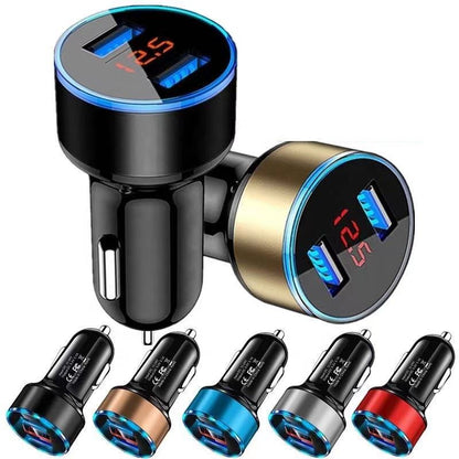 Car Charger For Cigarette Lighter Smart Phone USB Adapter Mobile Phone Charger Dual USB Digital Display Voltmeter Fast Charging