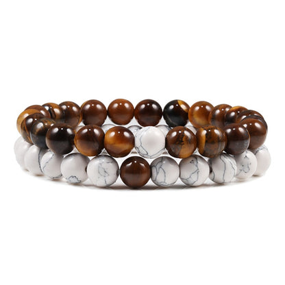 Set Bracelet Couples Distance Black White Natural Lava Stone Tiger Eye Beaded Yoga Bracelets for Men Women Elastic Rope Jewelry