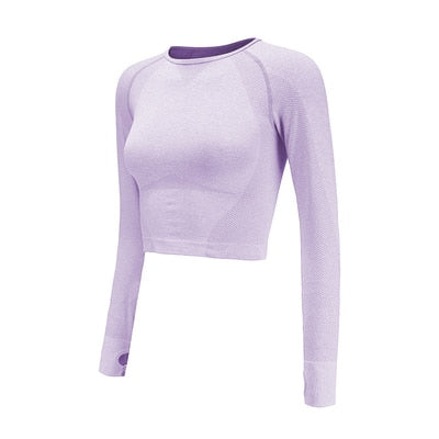 Nepoagym Women Cropped Seamless Long Sleeve Top Sports Wear for Women Gym Yoga Shirt Thumb Hole Fitted Workout Shirts for Women