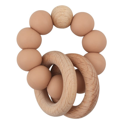 Baby Health Nursing Bracelets Teether Baby Toys Silicone Beads Wooden Ring Teething Wood Rattles Fidget Toys Newborn Accessories