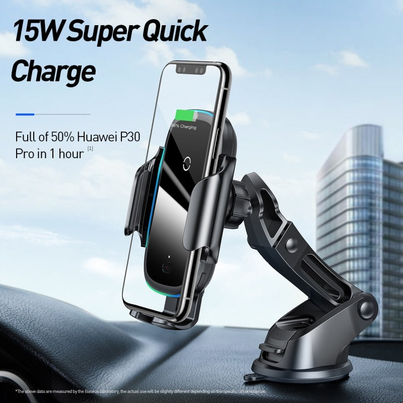 Baseus 15W Qi Car Wireless Charger Induction Car Mount Fast Wireless Charging For iPhone Samsung Huawei Xiaomi Car Phone Holder