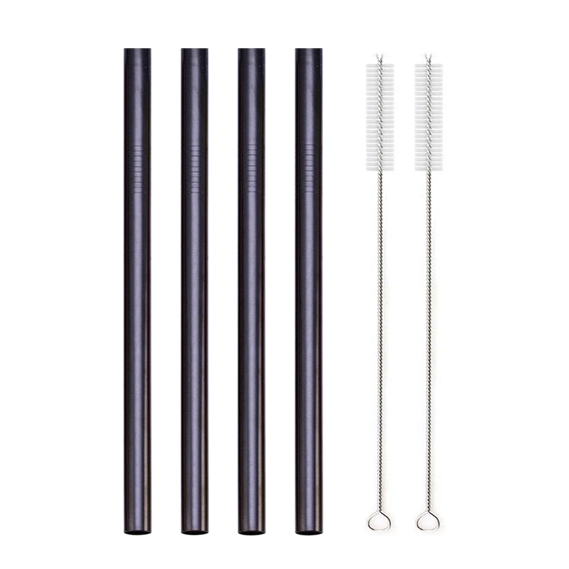 4Pcs Colorful 12mm Reusable Metal Boba Straws with 2 Brush 304 Stainless Steel Straws Set Bar Drinking Bent Straw for Bubble Tea