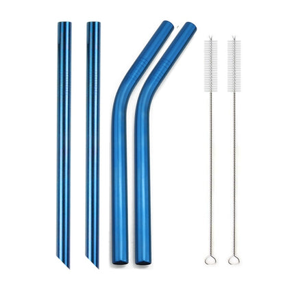 4Pcs Colorful 12mm Reusable Metal Boba Straws with 2 Brush 304 Stainless Steel Straws Set Bar Drinking Bent Straw for Bubble Tea