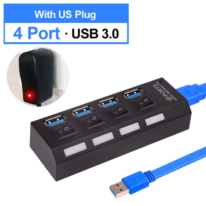 USB HUB 3.0 2.0 Multi 4 7 USB Port Splitter With Power Adapter For PC Computer Notebook Laptops Accessories Multiple Usb Hab