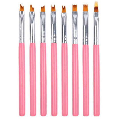 8Pcs Color Paint Pen Set Pink Petal Pen Nail Brush Short Nail Brush