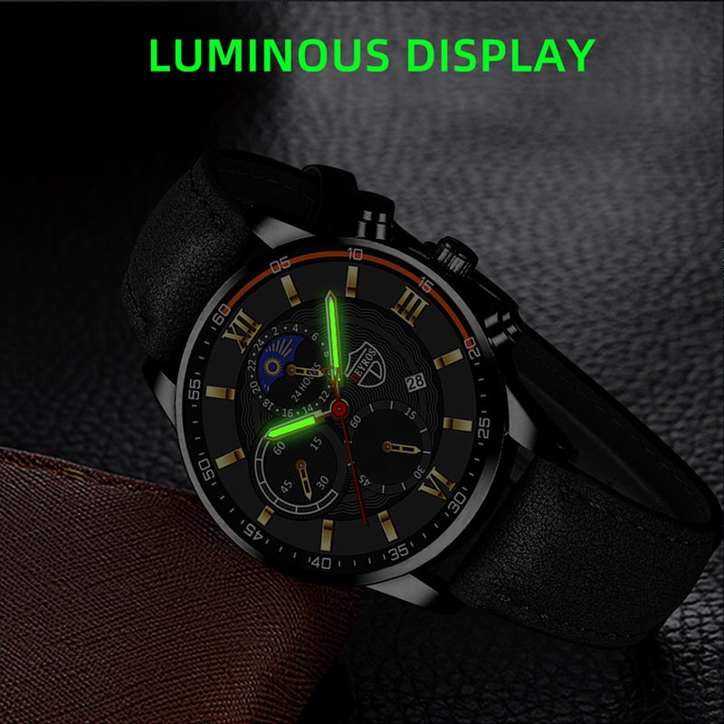 Fashion Mens Sports Watches Man Business Quartz Wristwatch Luxury Black Leather Bracelet Men Casual Luminous Clock Watch