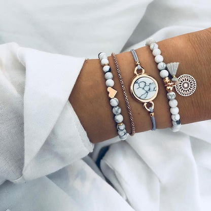 Boho Geometric Bracelet &amp; Bangle Sets For Women Vintage Star Map Hand Heart charm Beads Chains Fashion Jewelry Accessories