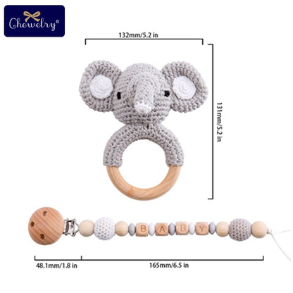 Baby Teether 1pc Animal Crochet Wooden Ring Rattle Wooden Teether For Baby Products DIY Crafts Teething Rattle Amigurumi Toys