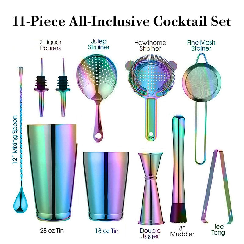 Cocktail Shaker Bar Set: Weighted Boston Shakers, Cocktail Strainer Set,Jigger, Cocktail Muddler,Spoon, Ice Tong,Pourers